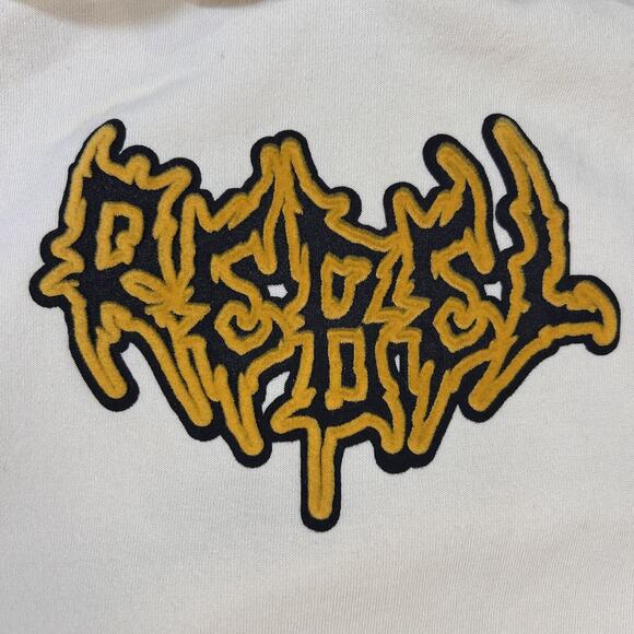 Rebel Vengeance Hoodie Mens‎ Large Beige Graphic Skull Punk Streetwear Pullover - Picture 5 of 11